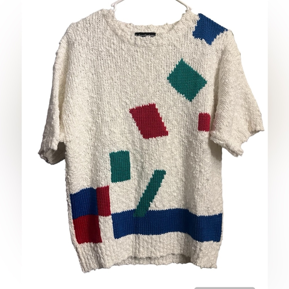 VTG 80’s Short Sleeved Geometric Print light weight summer sweater size XL